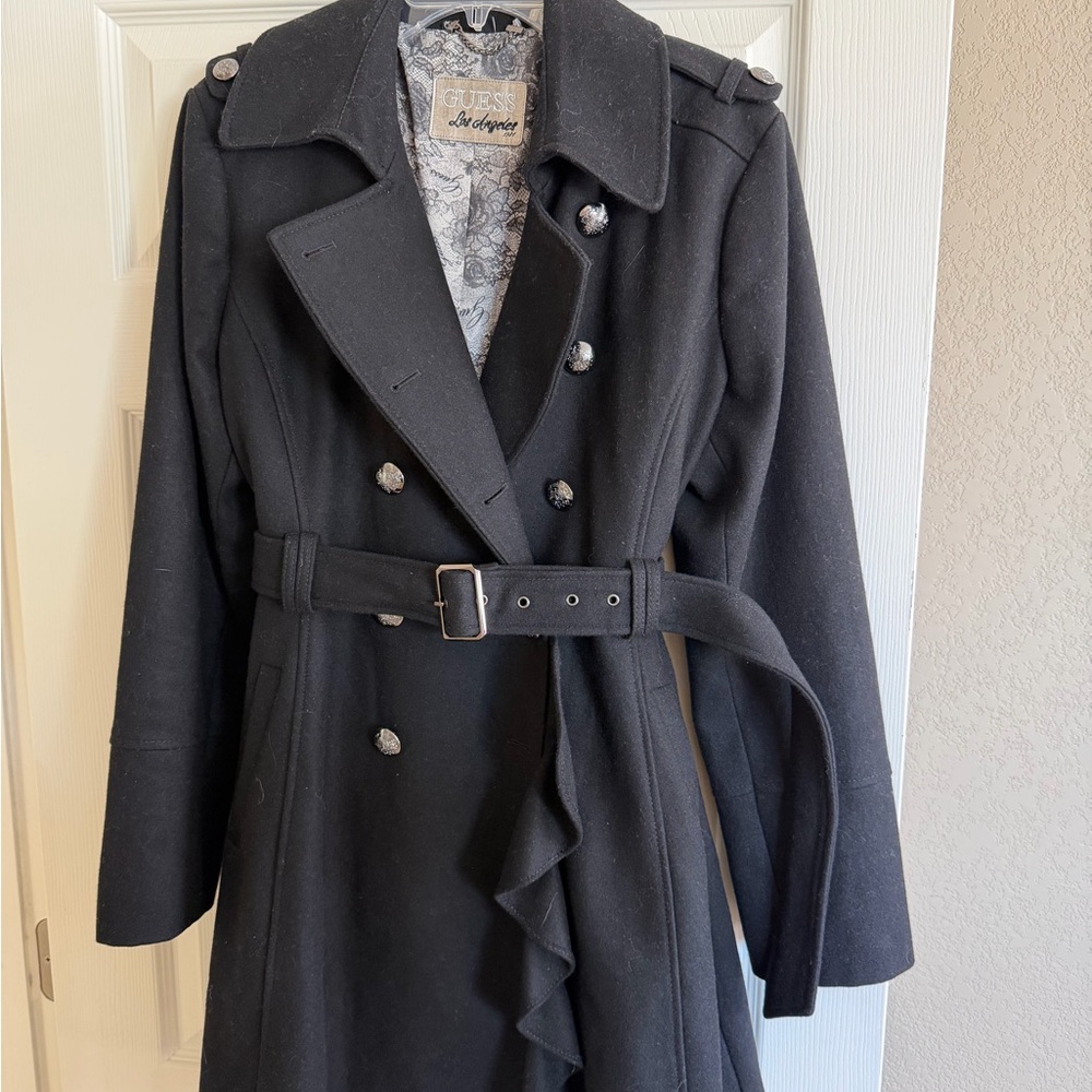 Guess Black Double-Breasted Trench Coat